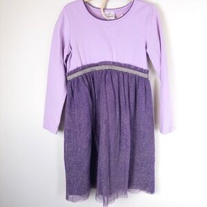 Hanna Andersson Tulle Skirt Dress Girls 6-7 Purple Metallic Long Sleeve